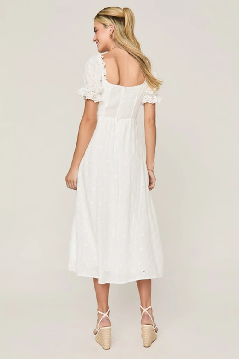 Pam Short Sleeve Eyelet Midi Dress