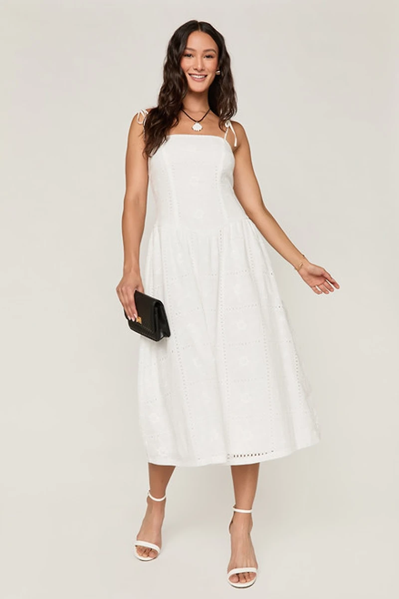 Pamela Eyelet Drop Waist Midi Dress