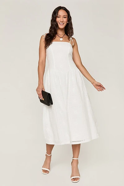 Pamela Eyelet Drop Waist Midi Dress