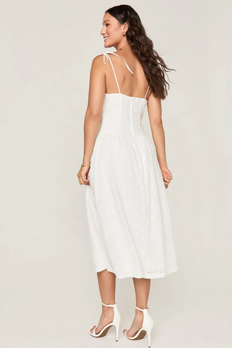 Pamela Eyelet Drop Waist Midi Dress