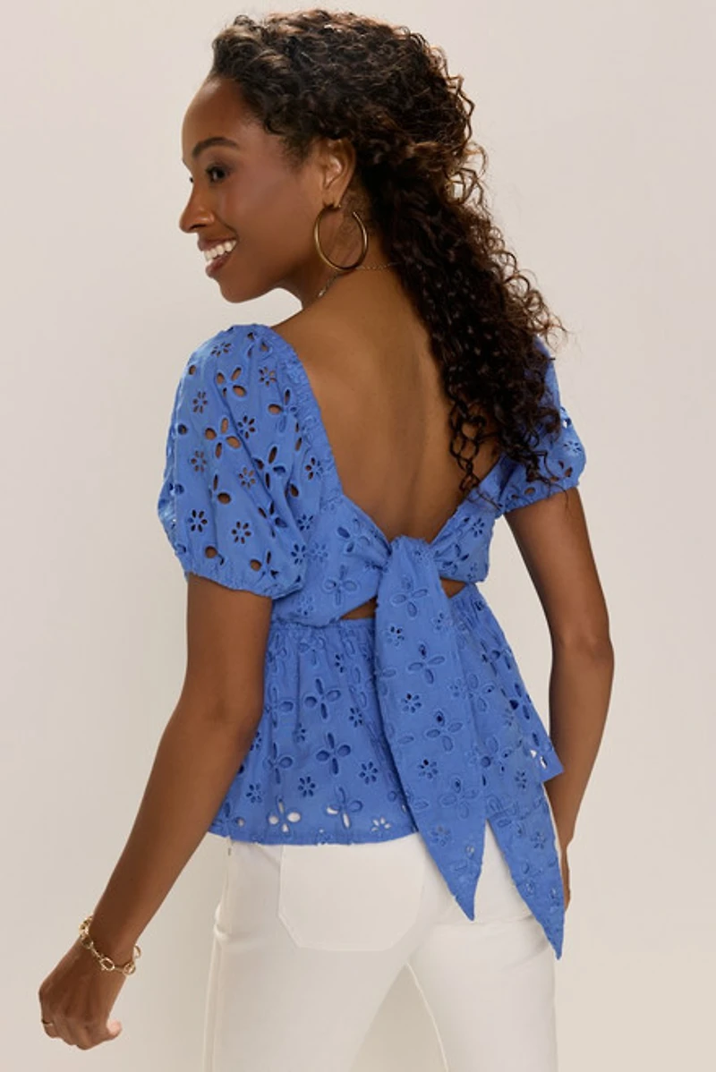 Stacie Eyelet Bow Back Blouse