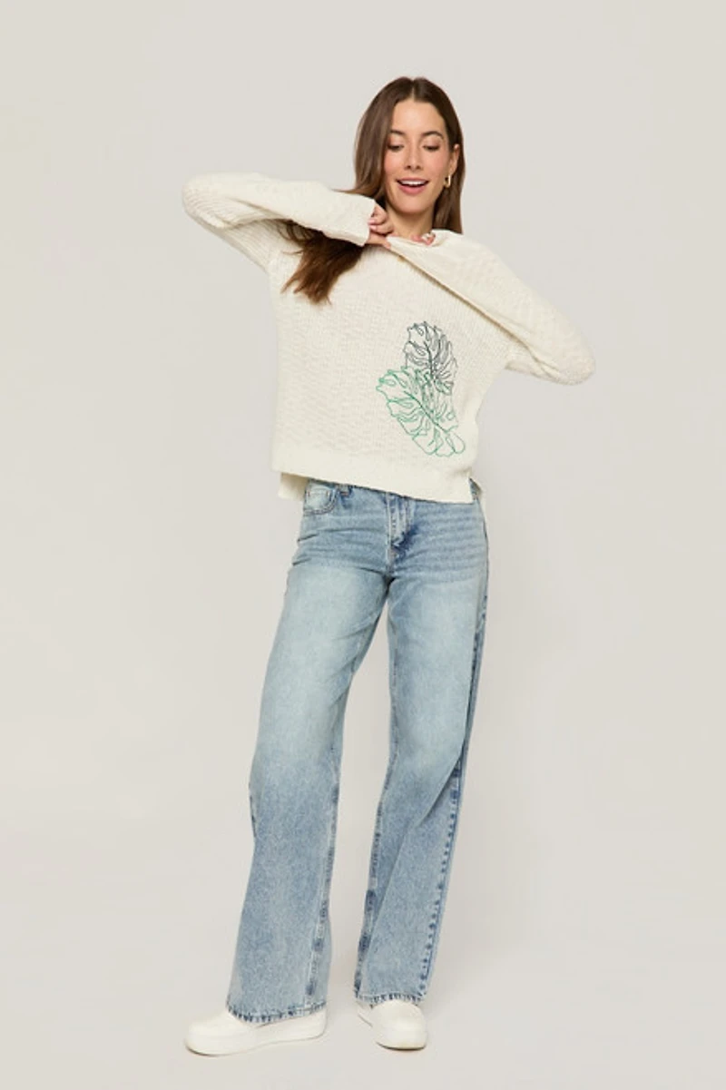 Mary Embroidered Palm Pullover Sweater