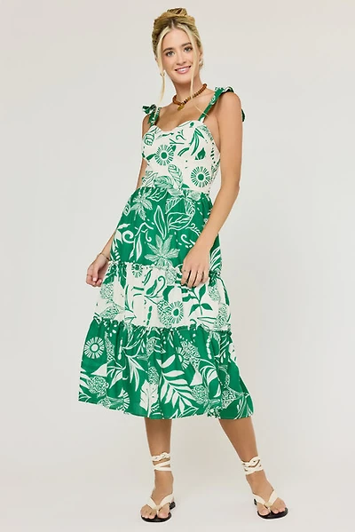 Bonnie Color Block Floral Midi Dress