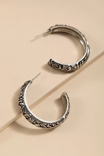 Amber Embossed Silver Hoop Earrings