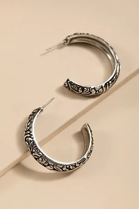 Amber Embossed Silver Hoop Earrings