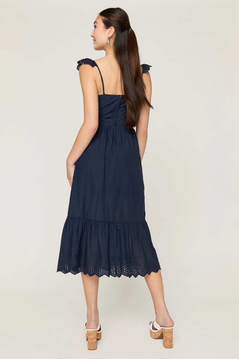 Layla Tie Front Eyelet Midi Dress