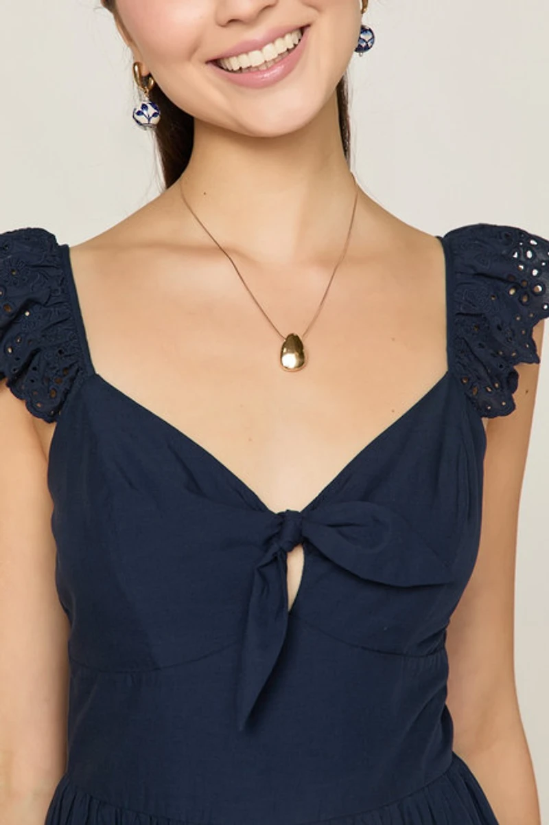 Layla Tie Front Eyelet Midi Dress