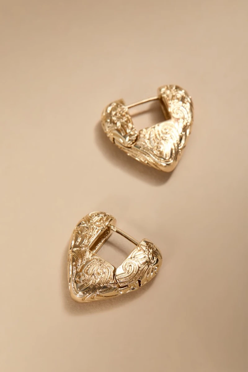 Ava Embossed Heart Hoop Earrings