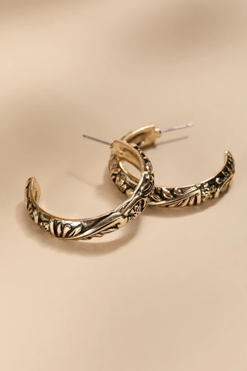 Amber Embossed Gold Hoop Earrings