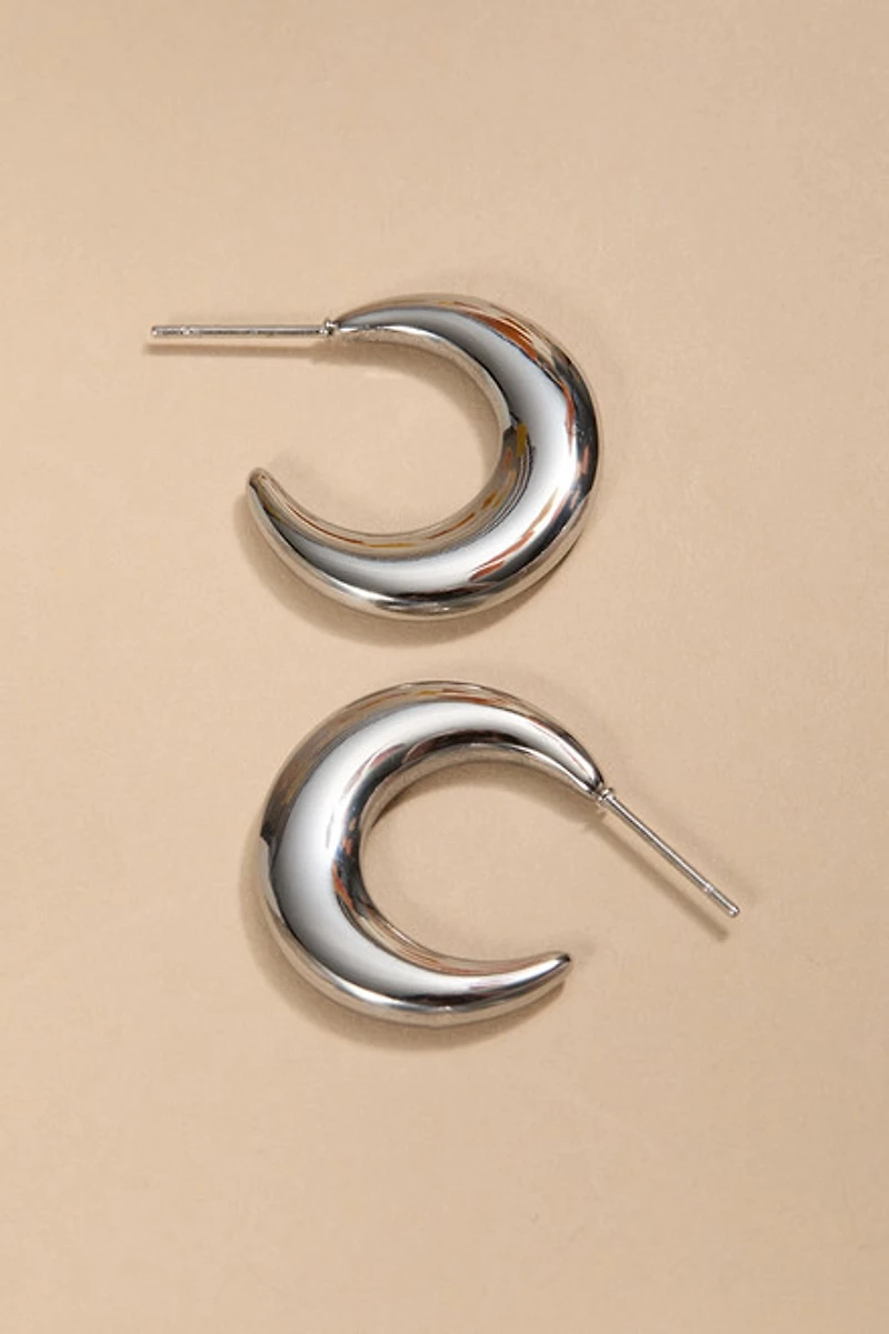 Trisha Stainless Steel Silver Crescent Hoop Earrings
