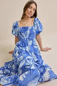 Eliza Puff Sleeve Floral Midi Dress