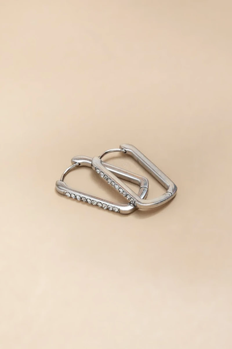 Marci Stainless Steel Silver Pave Hoop Earrings