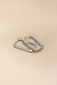 Marci Stainless Steel Silver Pave Hoop Earrings
