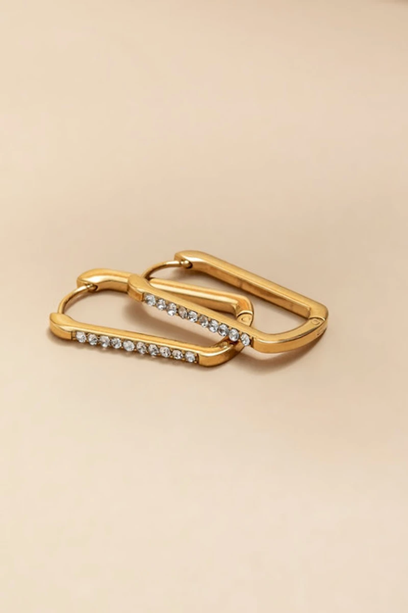 Marci Stainless Steel Gold Pave Hoop Earrings