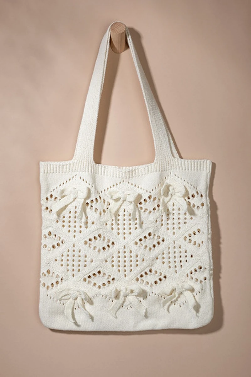 Eleanor Knitted Bow Detail Tote Bag