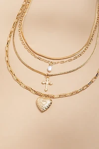 Betty Locket and Cross Layering Necklace Set