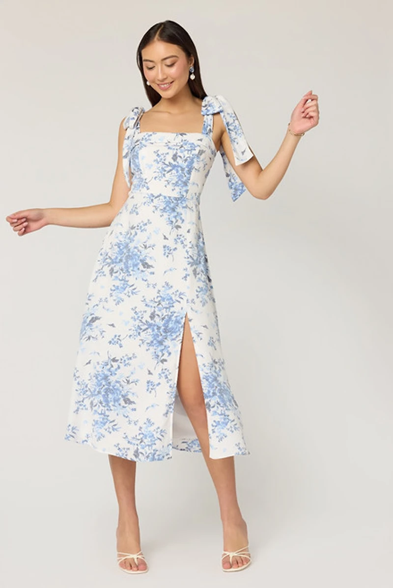 Liza Front Slit Floral Midi Dress