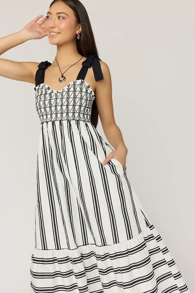 knee length dresses for ladies Shona Joy Saunders Marine Stripe Cotton Midi Dress main image 0