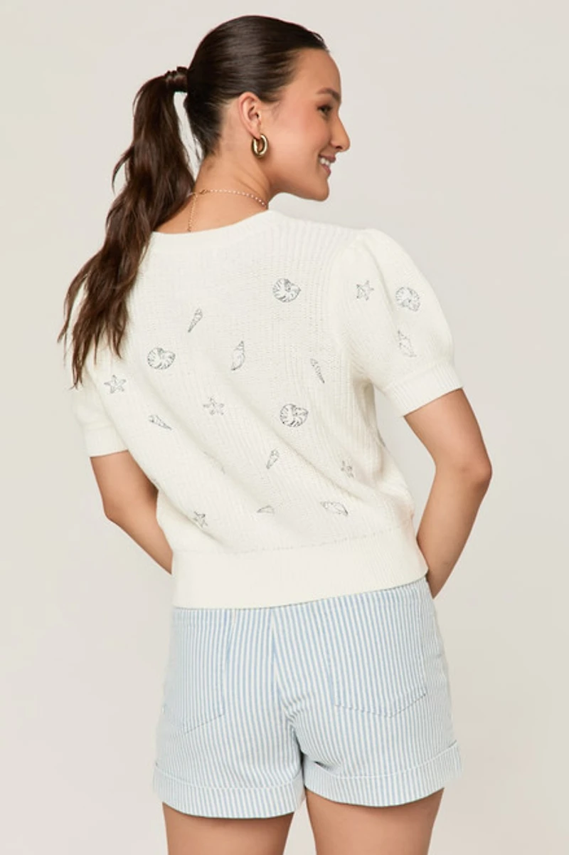 Nina Embroidered Seashell Sweater Tee