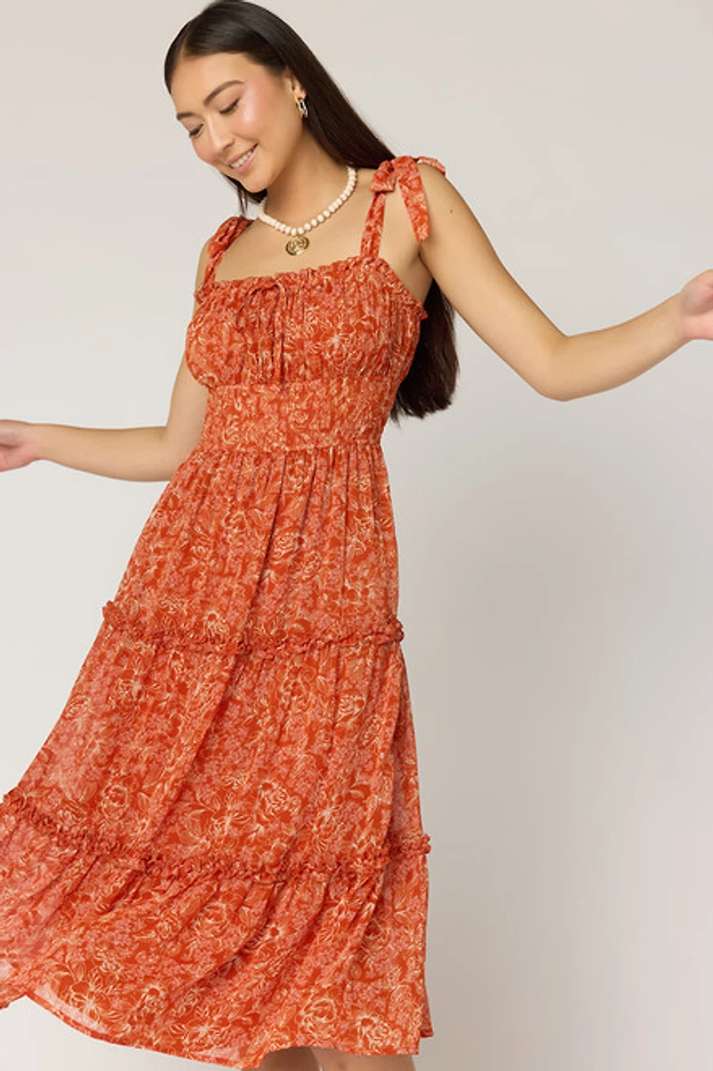 Rene Floral Tiered Midi Dress