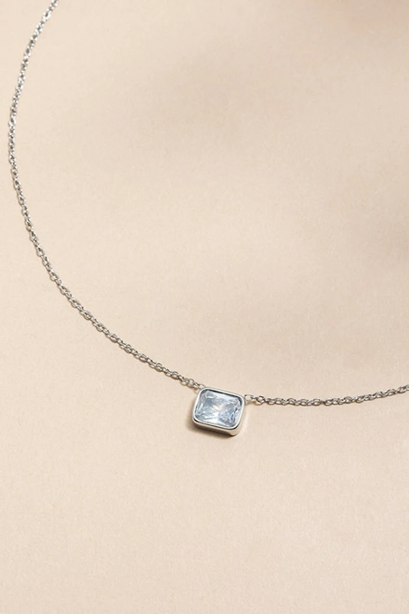 Tina Stainless Steel Silver Crystal Pendant Necklace