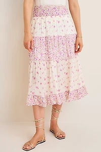 Jennifer Tiered Floral Midi Skirt