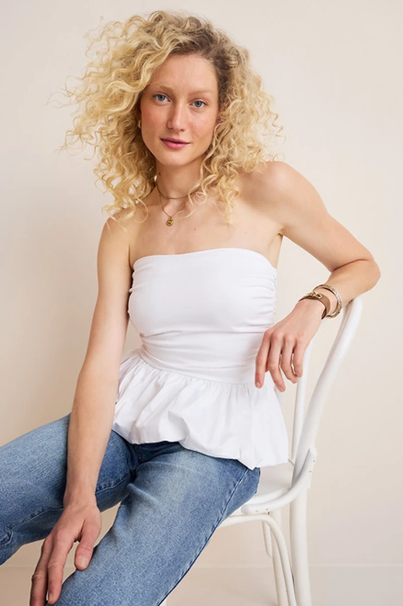 Jill Strapless Bubble-Hem Top