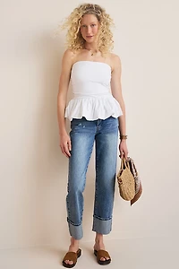 Jill Strapless Bubble-Hem Top