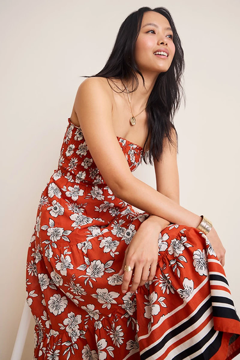 Goldie Strapless Floral Midi Dress