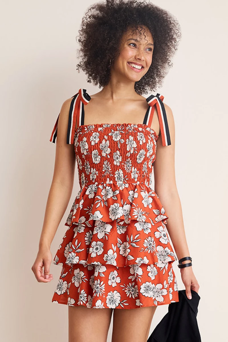 Goldie Floral Smocked Tiered Mini Dress