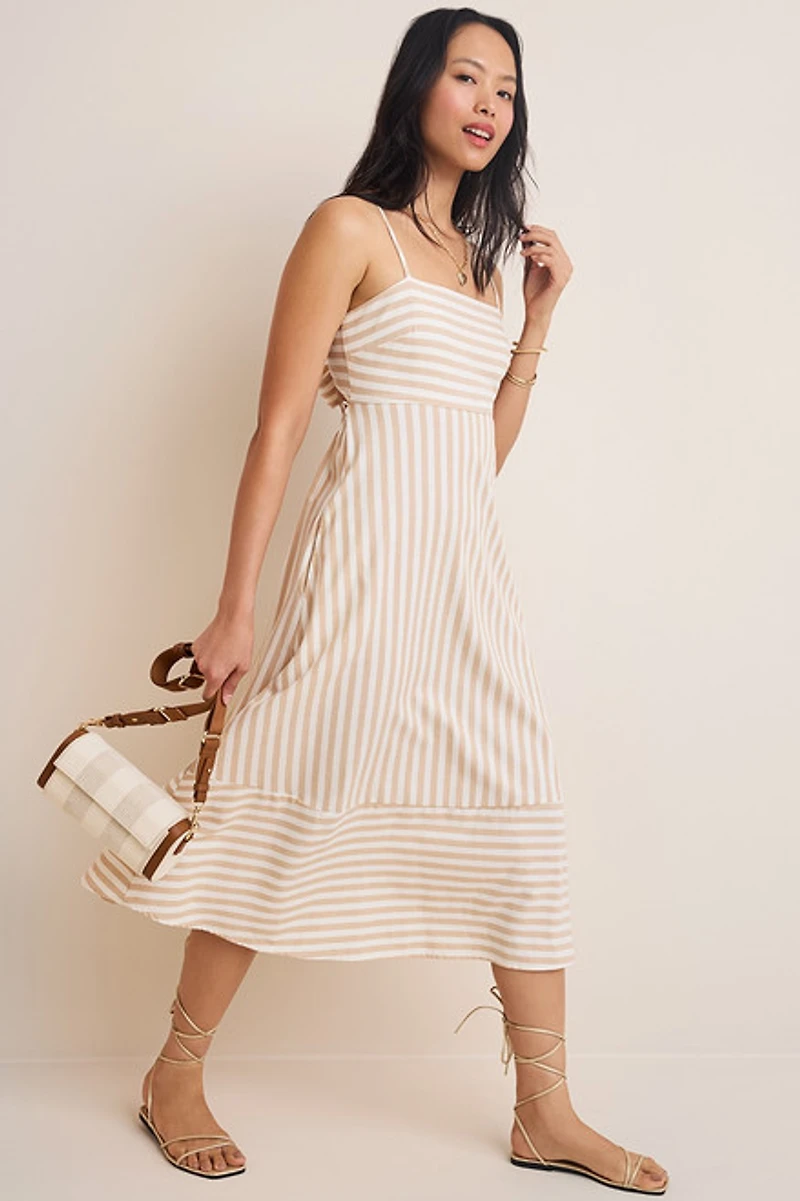 Tara Bow Back Striped Midi Dress
