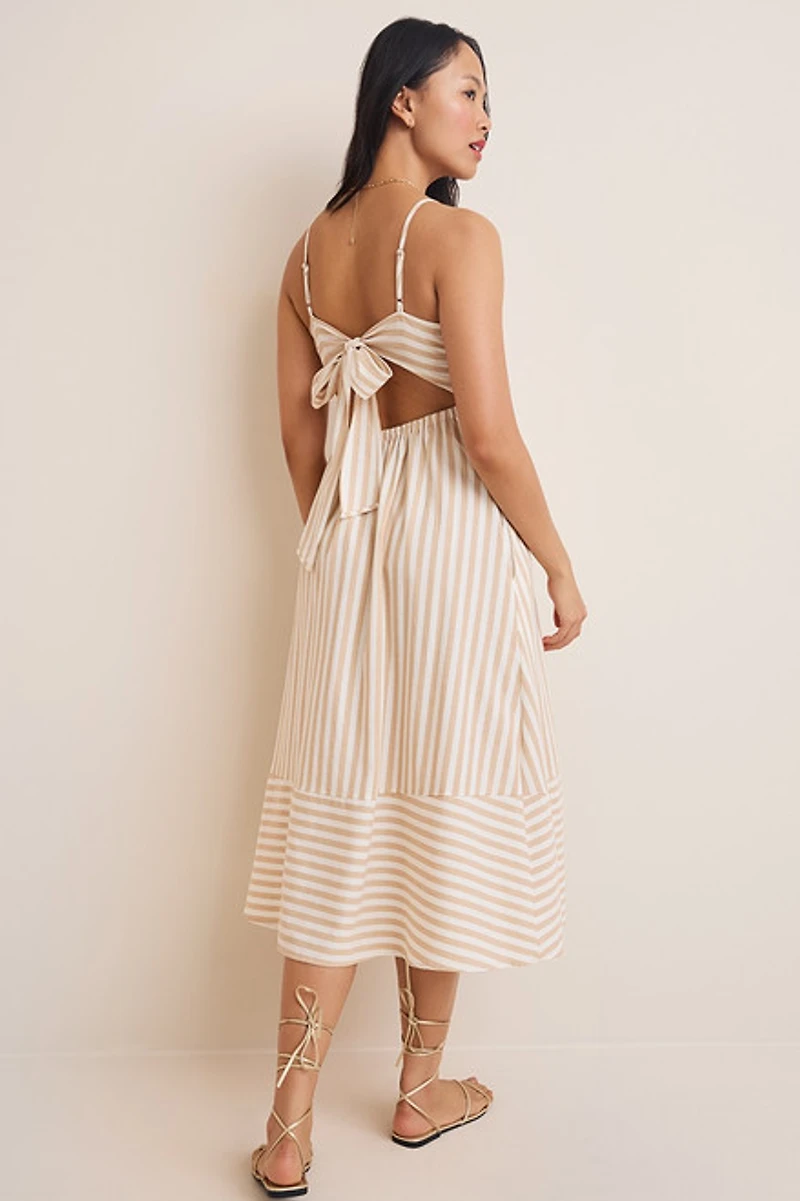 Tara Bow Back Striped Midi Dress