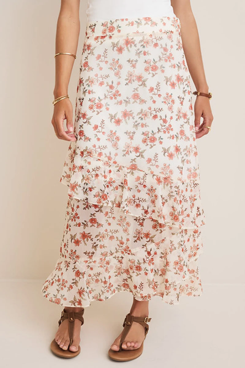 Bev Tiered Floral Midi Skirt