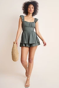 Yara Ruffle Sleeve Pleated Tiered Romper