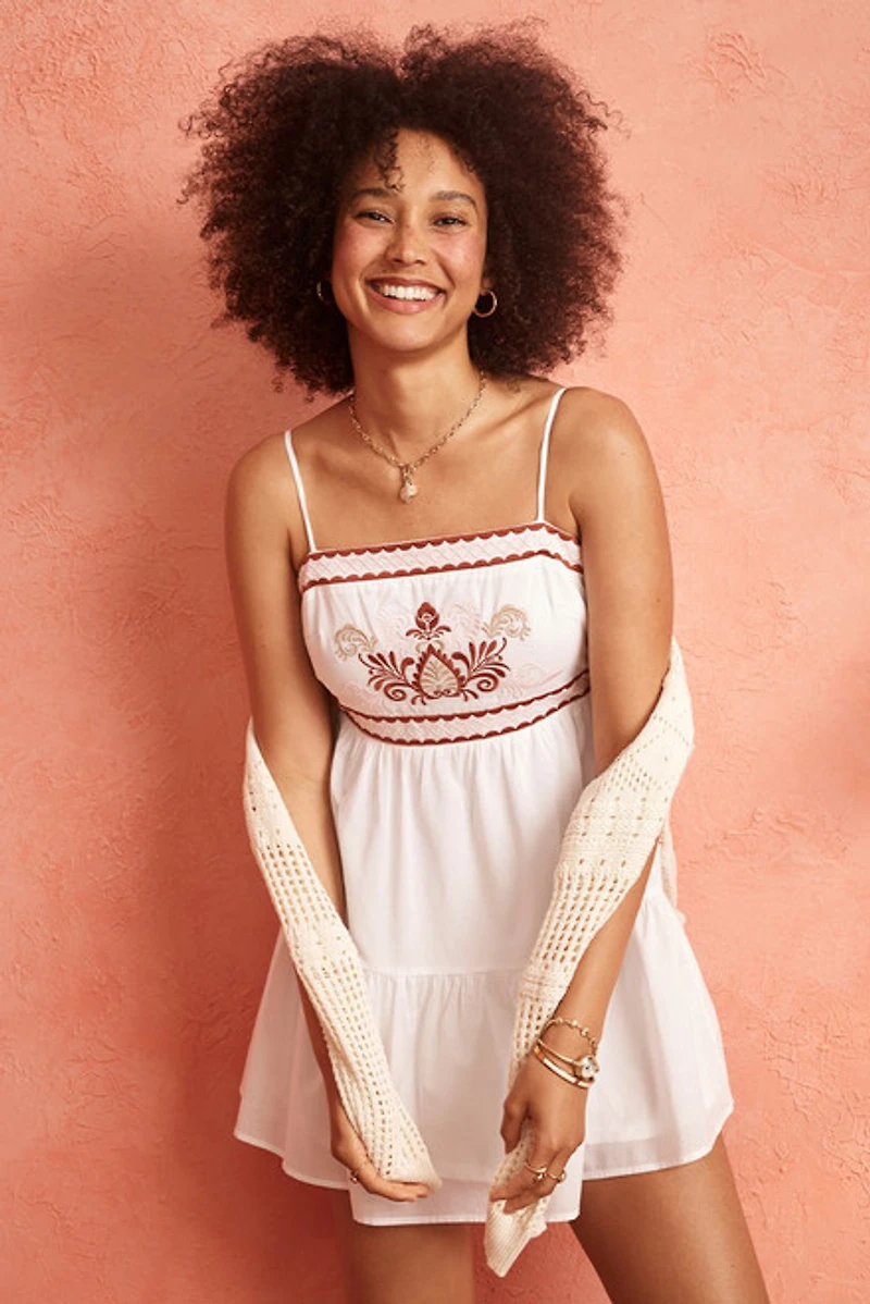 Tatum Embroidered Bow Back Mini Dress