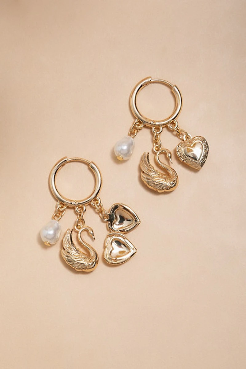 Swan Charm Hoop Earrings