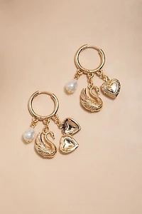 Swan Charm Hoop Earrings