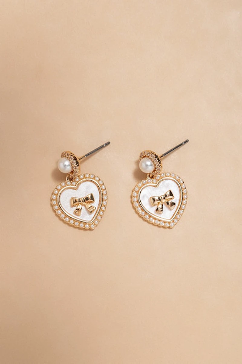 Nina Pearl Heart Drop Earrings