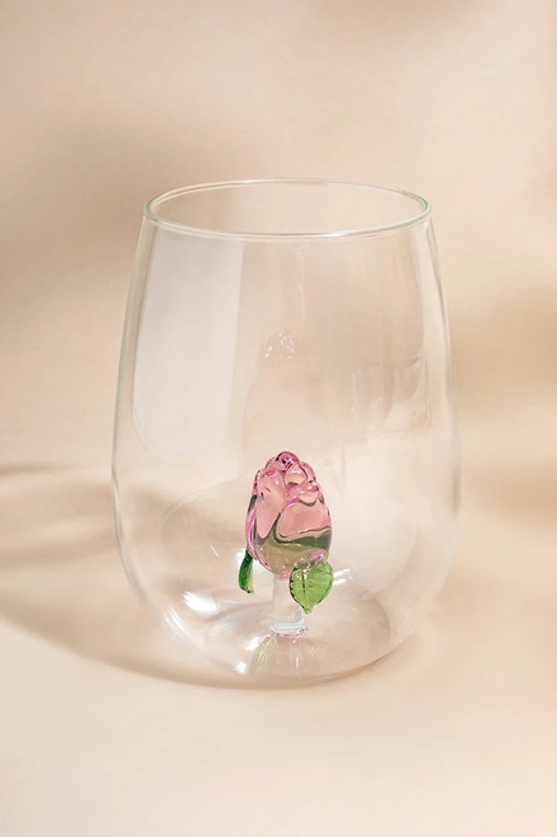 Rose Surprise Stemless Wine Glass