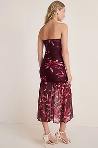 Liz Floral Mesh Strapless Midi Dress