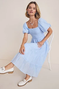 Stacey Puff Sleeve Smocked Midi Dress