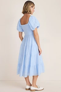 Stacey Puff Sleeve Smocked Midi Dress