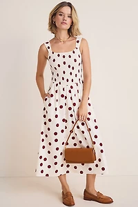 Simone Polka Dot Smocked Midi Dress