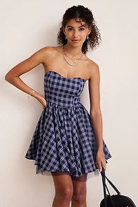 Kathrine Plaid Strapless Mini Dress
