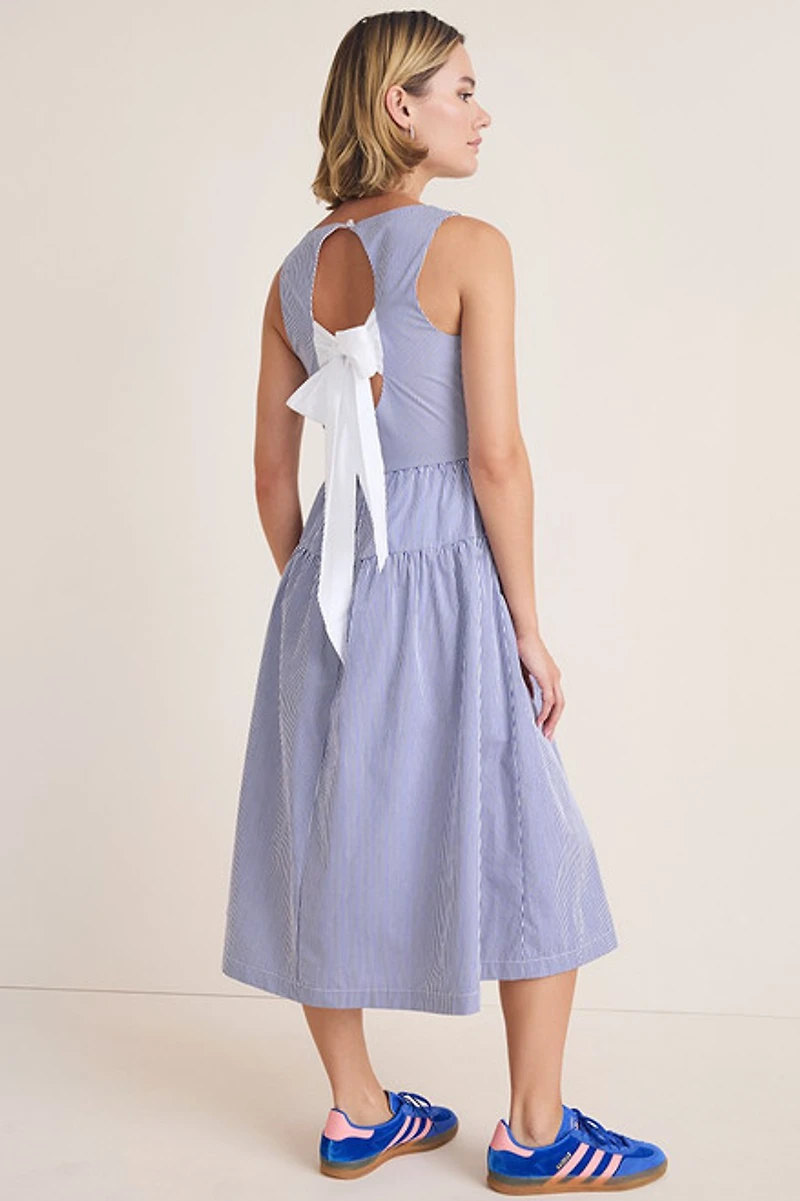 Bonnie Striped Bow Back Midi Dress