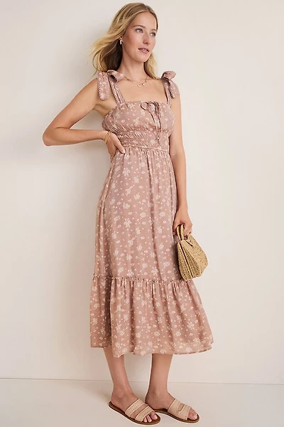 Tina Ditsy Floral Tie Strap Smocked Midi Dress