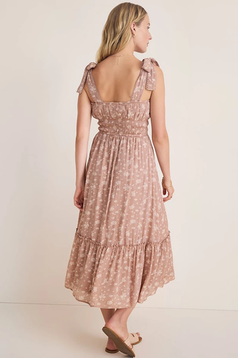 Tina Ditsy Floral Tie Strap Smocked Midi Dress