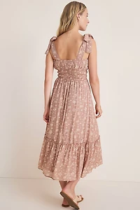 Tina Ditsy Floral Tie Strap Smocked Midi Dress