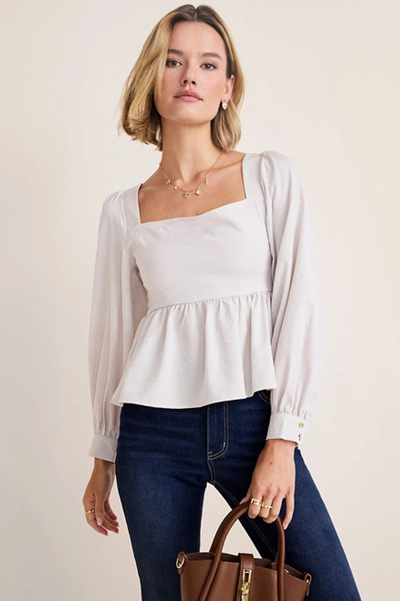 Jackie Long Sleeve Jacquard Blouse
