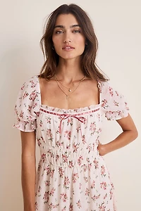 Ella Ditsy Floral Puff Sleeve Midi Dress